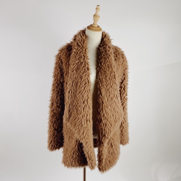 TULAROSA Shaggy Mauve Milennial Pink Faux Fur Open Front Jacket Womens XS - Picture 1 of 8